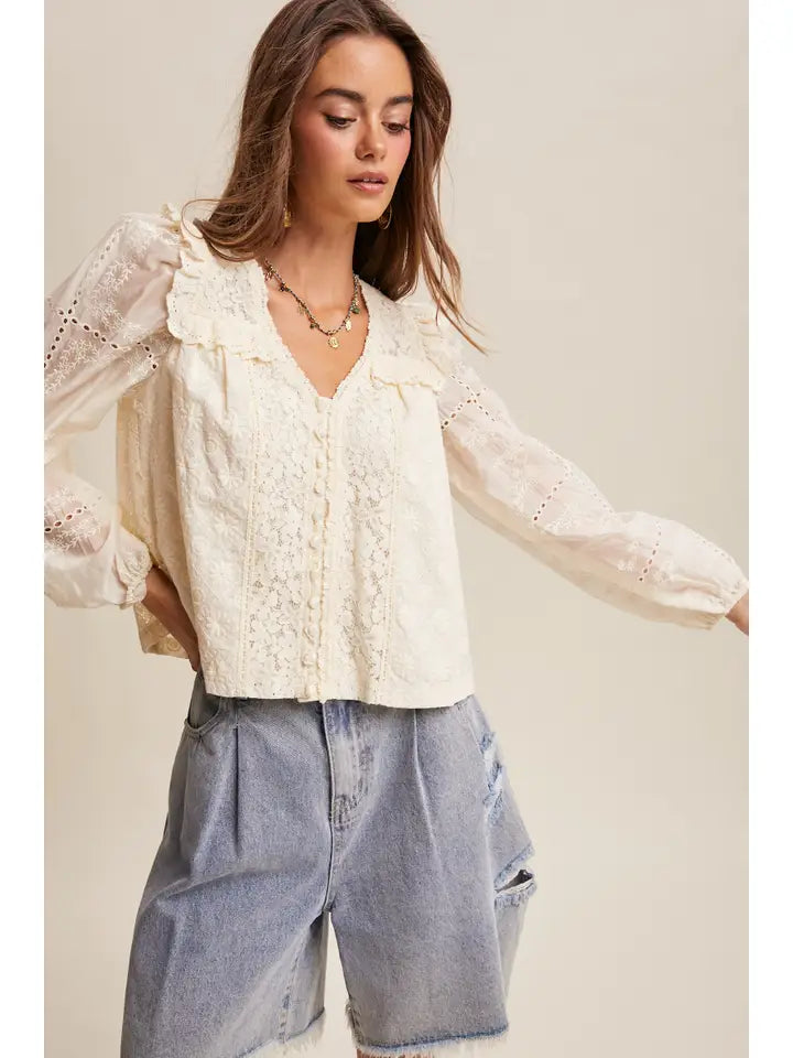 Delicate Embroidered Lace Blouse