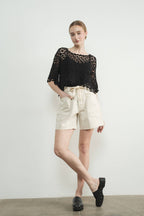 VINTAGE WASHED BARREL DENIM SHORTS W/GROMMET WAIST