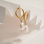 18K Gold Freshwater Pearl Huggie Earrings