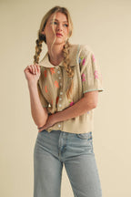 Hand Embroidered Button Down Sweater