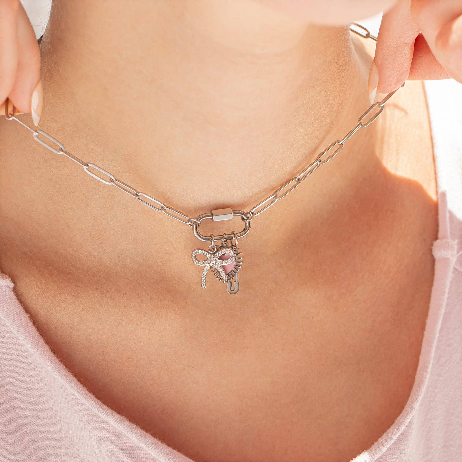 18K Gold Paperclip Carabiner Necklace