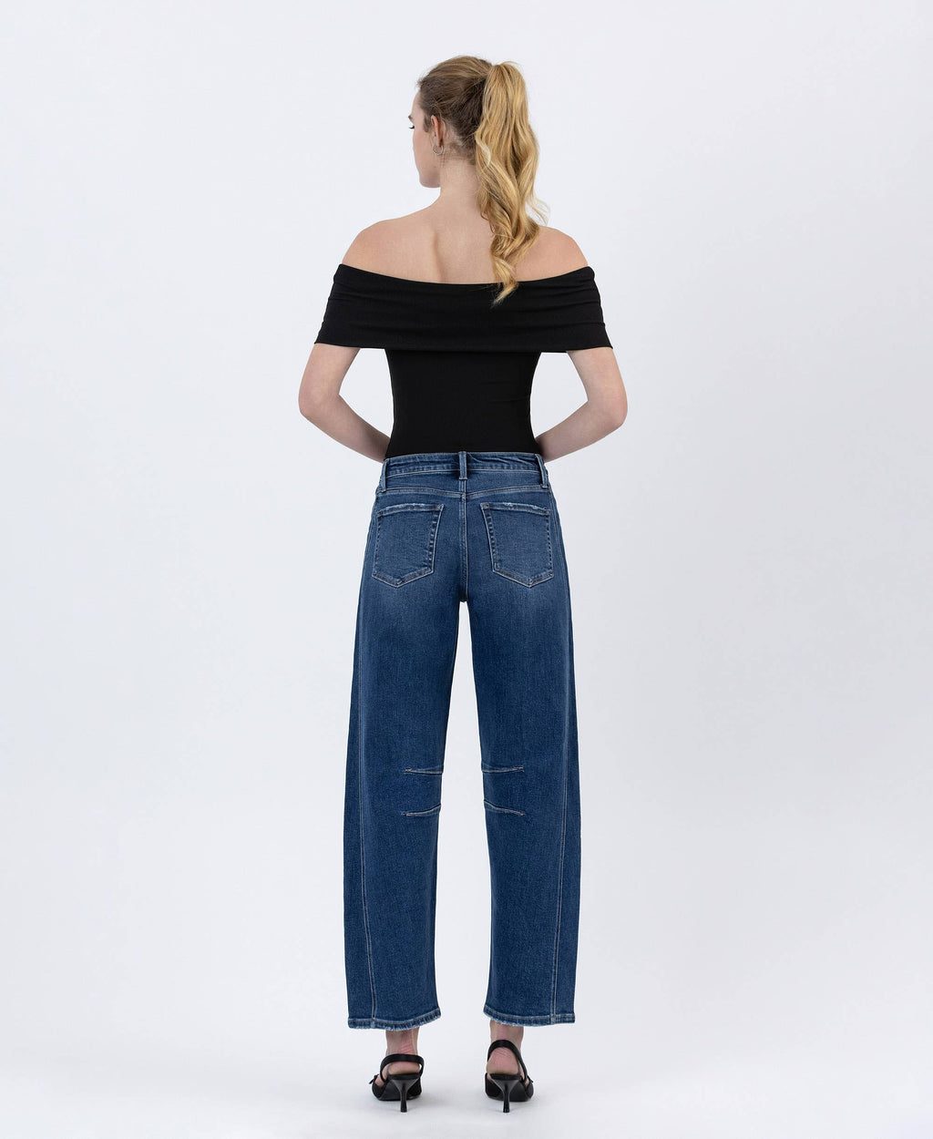 HIGH RISE DARK WASH BARREL LEG JEANS
