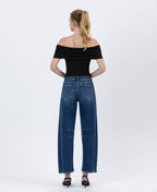 HIGH RISE DARK WASH BARREL LEG JEANS