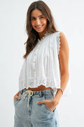 Broderie Anglaise Sleeveless Cotton Blouse