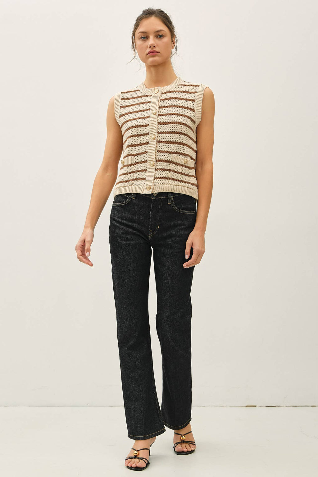 WAFFLE SWEATER VEST WITH POCKES