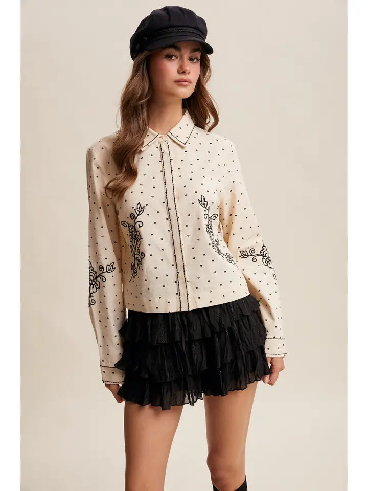 Embroidered Western Cotton Button Up Shirt