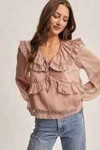 Lace Collar Ruffle Blouse
