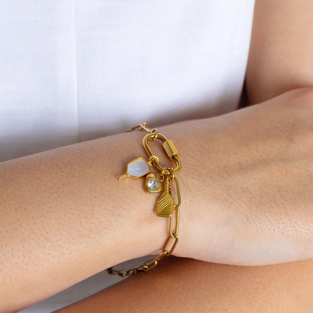18K Gold Mother Of Pearl Pickleball Charm