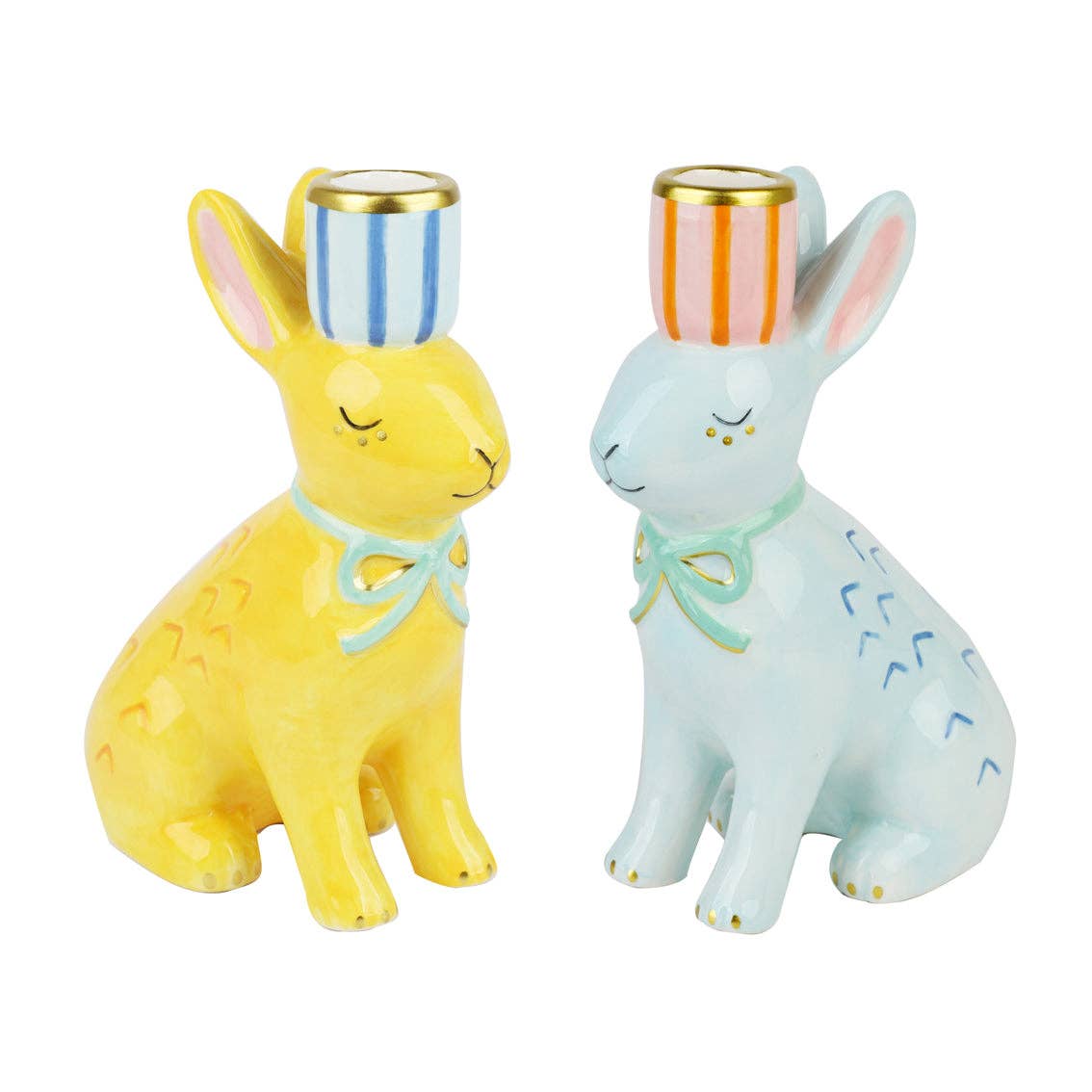 Hand-Painted Bunnies Ceramic Candle Holders