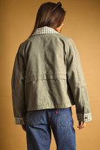 GINGHAM COLLARED TWILL JACKET