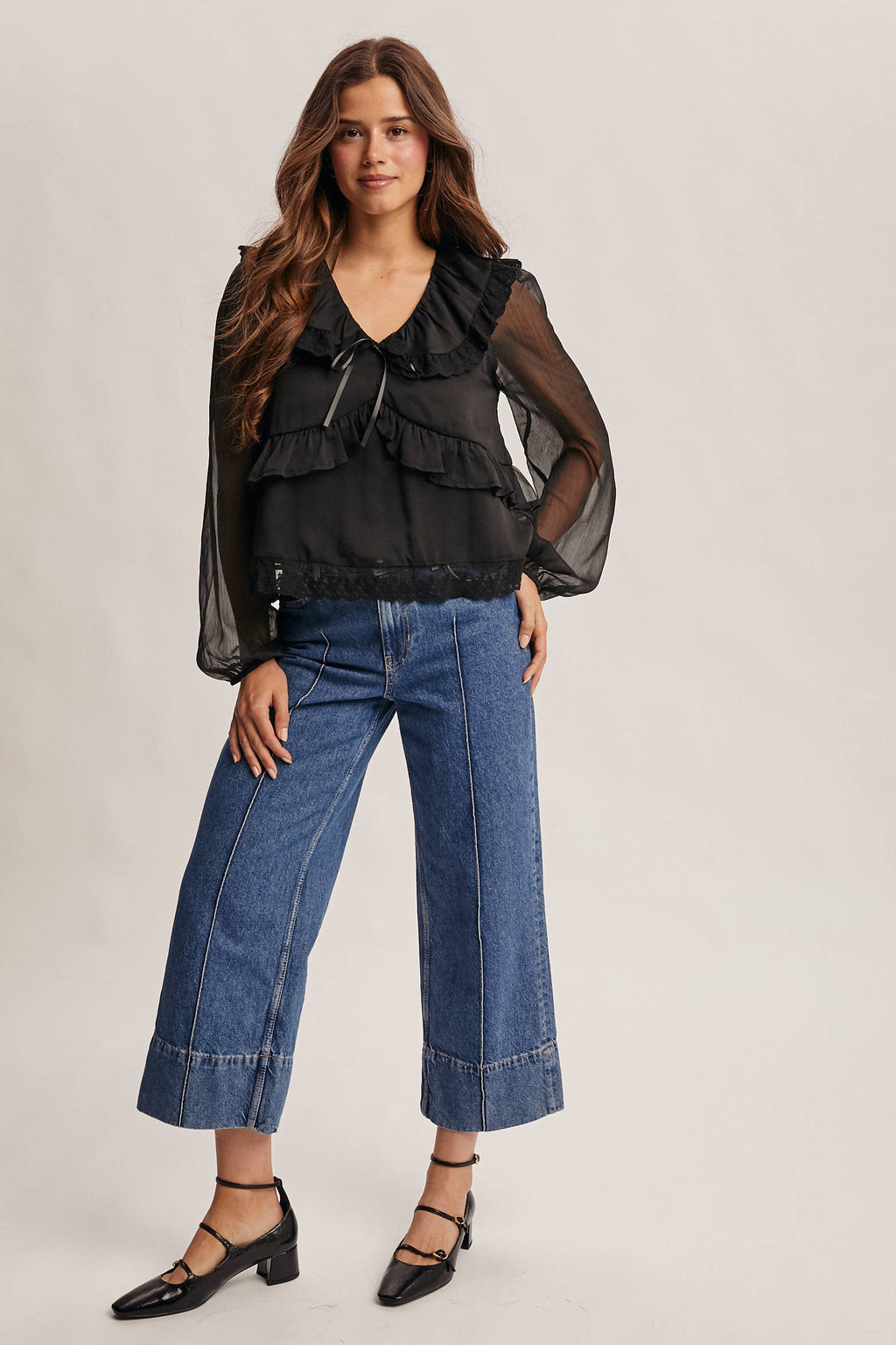 Lace Collar Ruffle Blouse