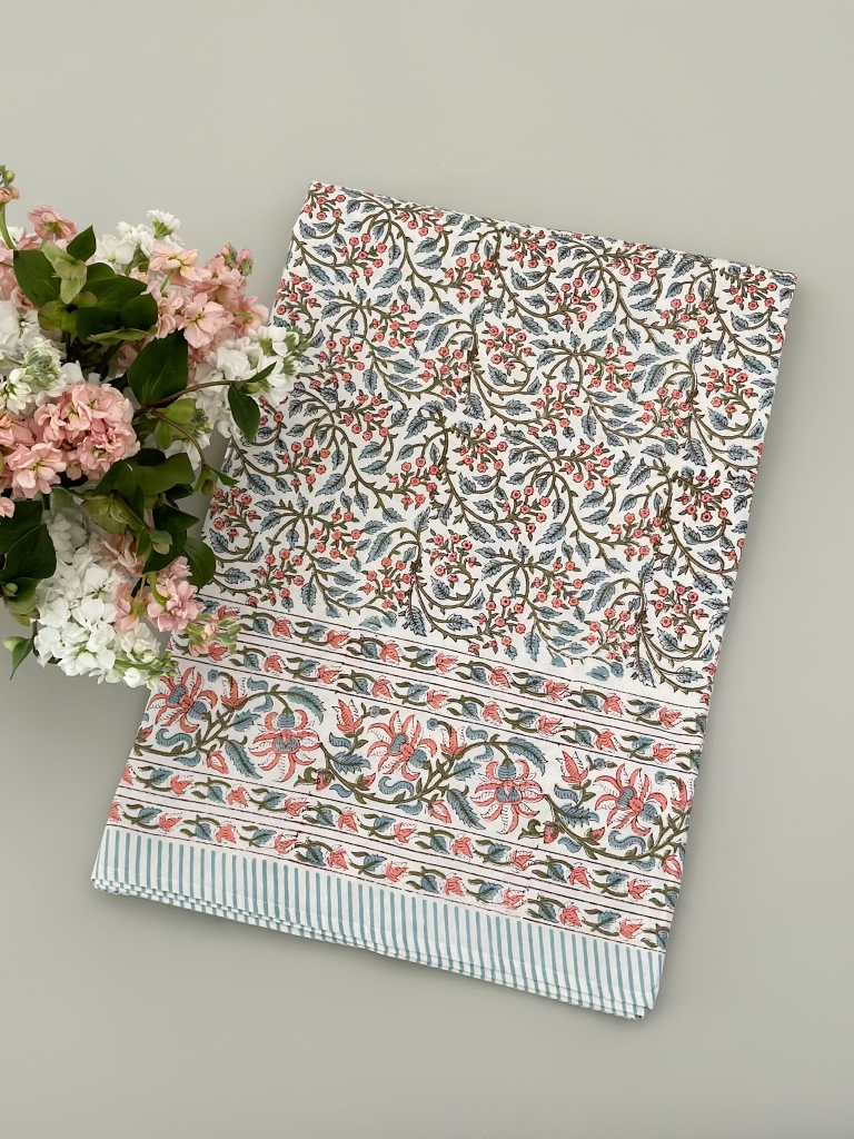 Blue and pink  print tablecloth