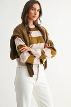 TAUPE AND OLIVE BOLD STRIPE SWATER