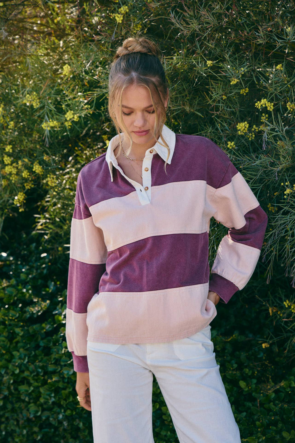 HERITAGE WEEKEND MINERAL-WASHED TWILL TERRY MIXED RUGBY TOP