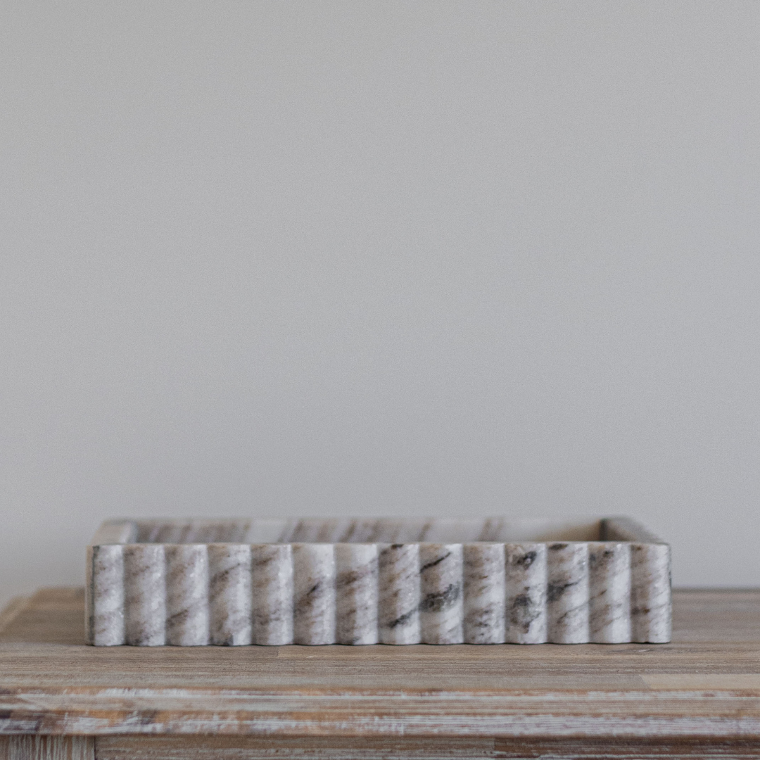 Scalloped Marble Fluted Bridge Tray Beige Gray