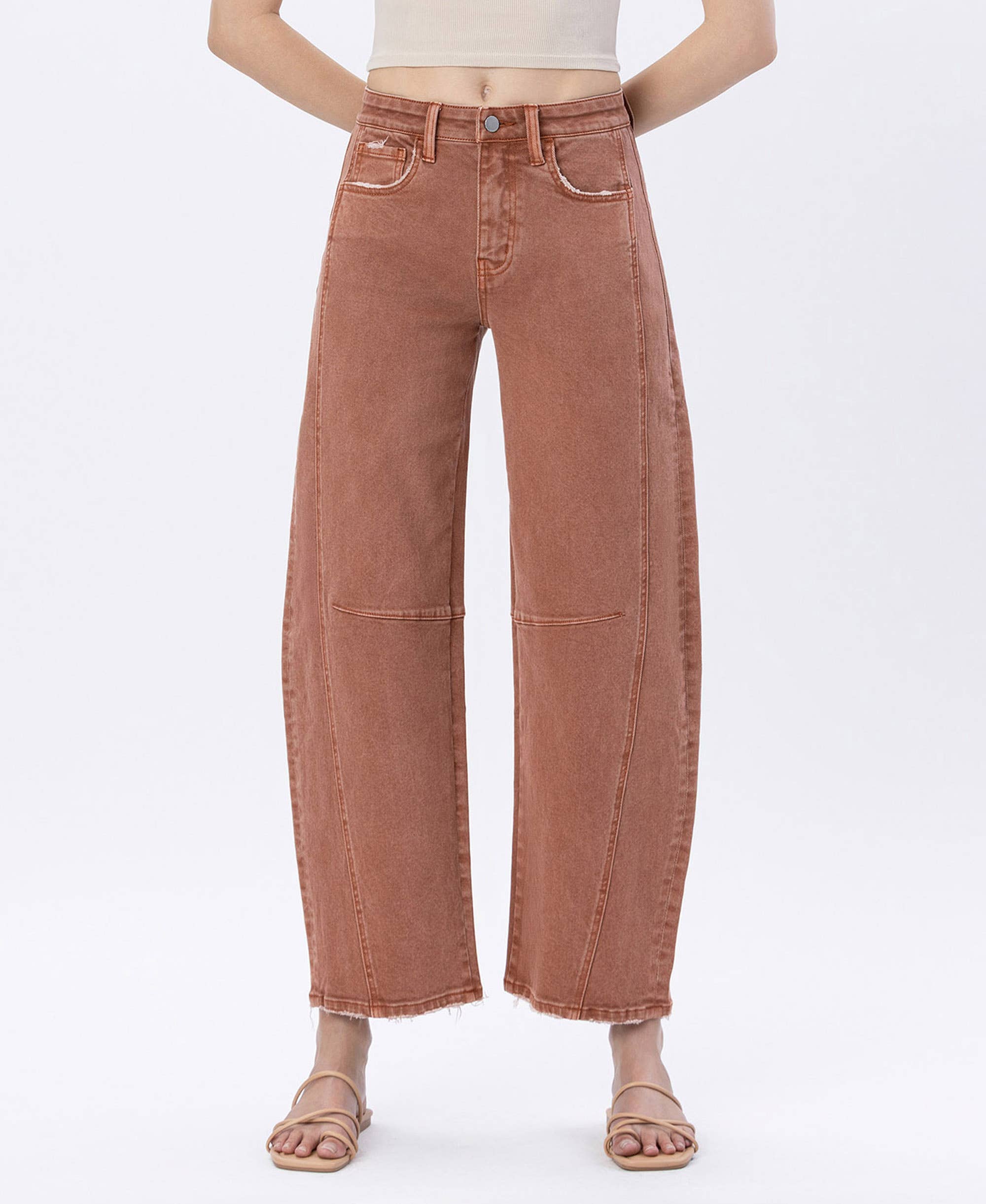 HIGH RISE COPPER COLOR TWIST BARREL JEANS