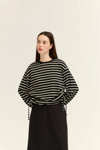 SIDE DRAWSTRING STRIPE CREWNECK SWEATSHIRTS
