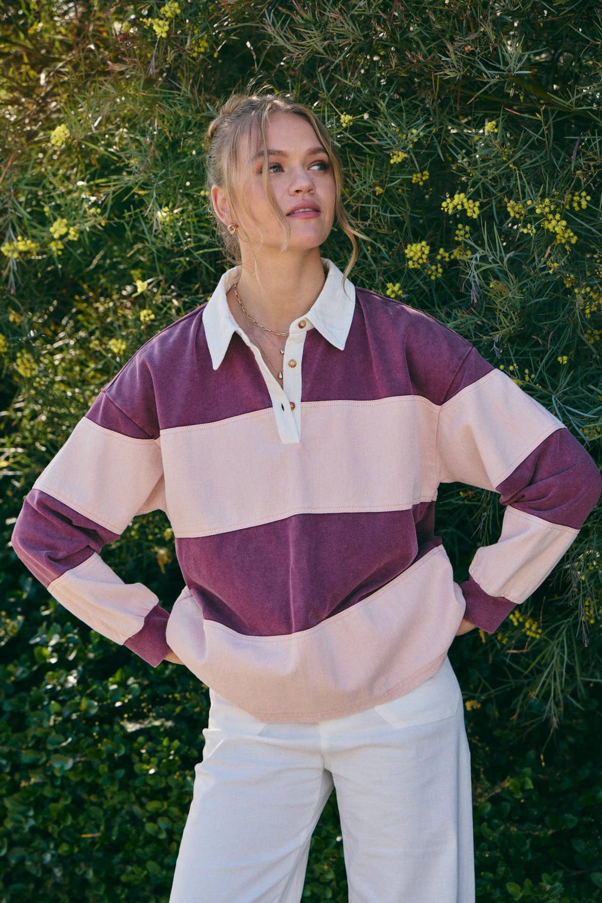 HERITAGE WEEKEND MINERAL-WASHED TWILL TERRY MIXED RUGBY TOP