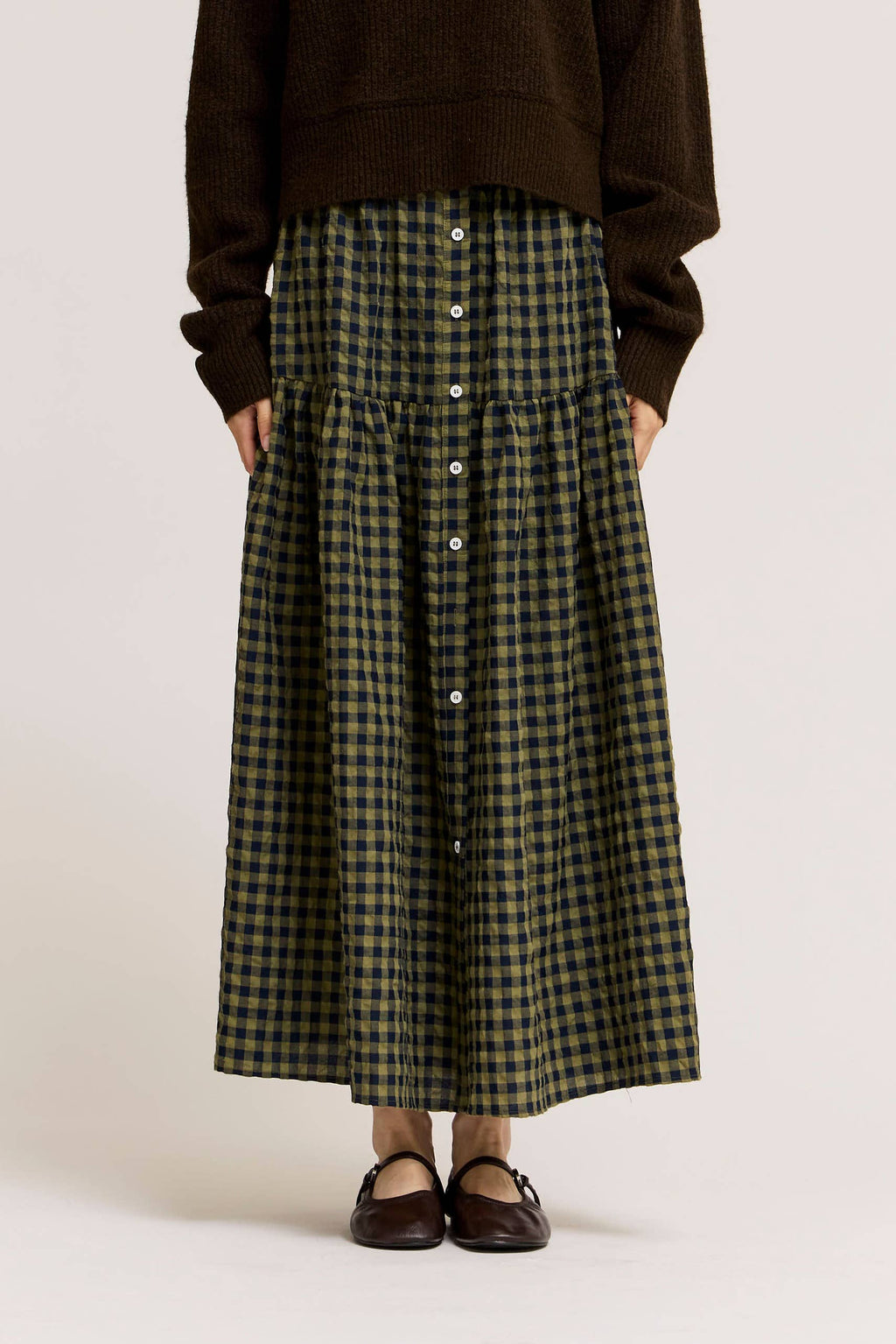 FRONT BUTTON CHECK SKIRT