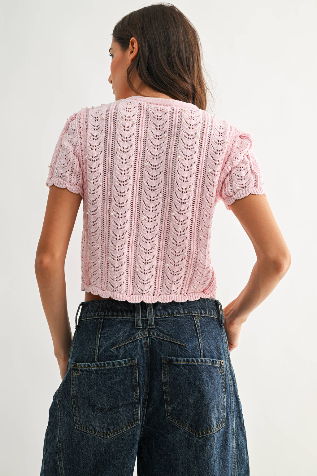 Lace Knit Pearl Button Cardigan