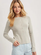 Pointelle Button-Up Knit Cardigan