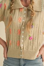 Hand Embroidered Button Down Sweater