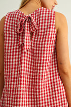 GINGHAM PATTERN OPEN BACK DETAIL DRESS