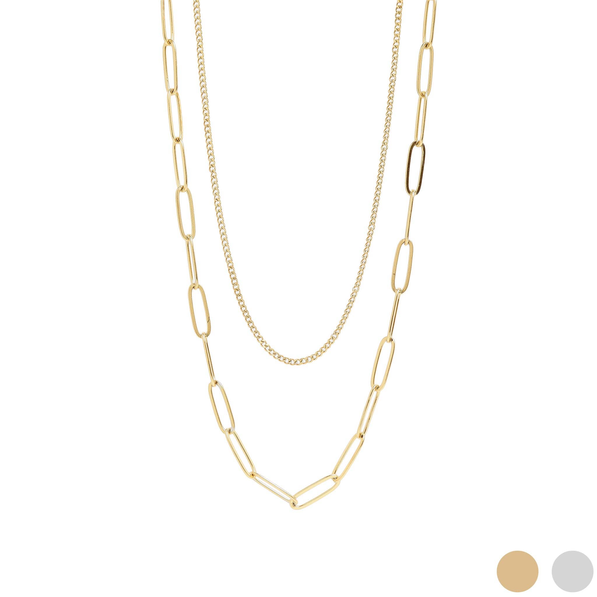 18K Gold Paperclip Layered Chain Necklace