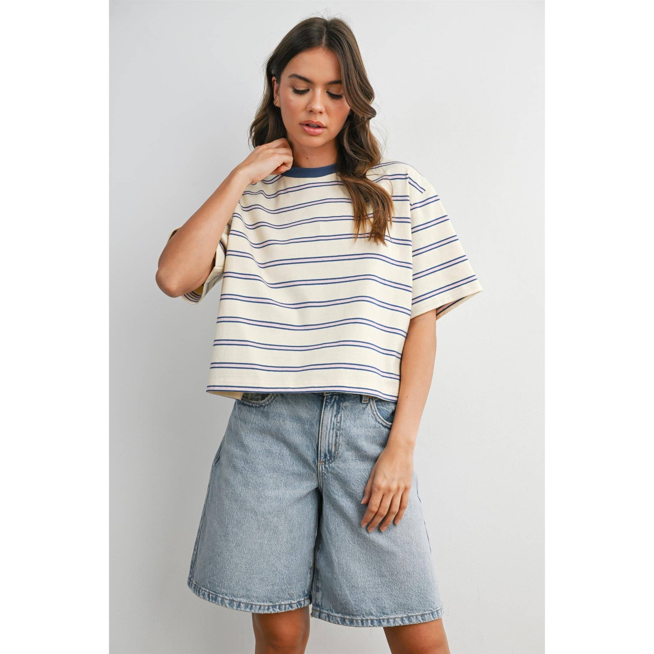 Striped Boxy Cropped T-Shirt