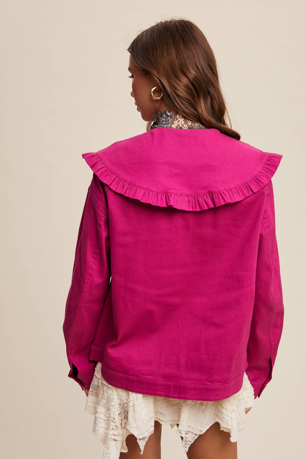 Ruffled Collar Denim Jacket