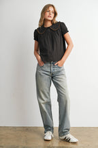 Plaid Peter Pan Collar Puff Sleeve Blouse