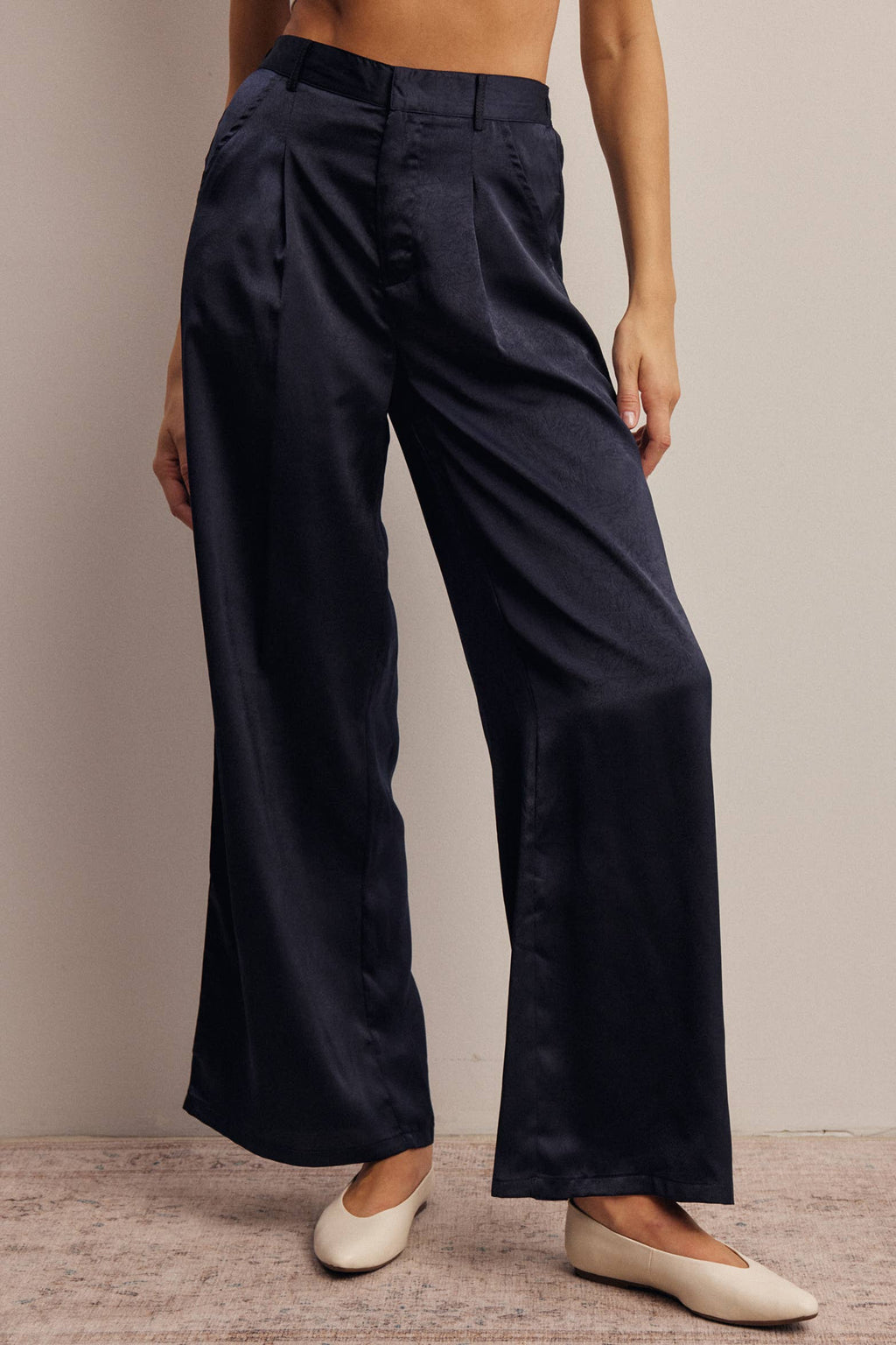 Satin Wide Leg Pleated Pants