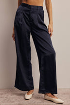 Satin Wide Leg Pleated Pants