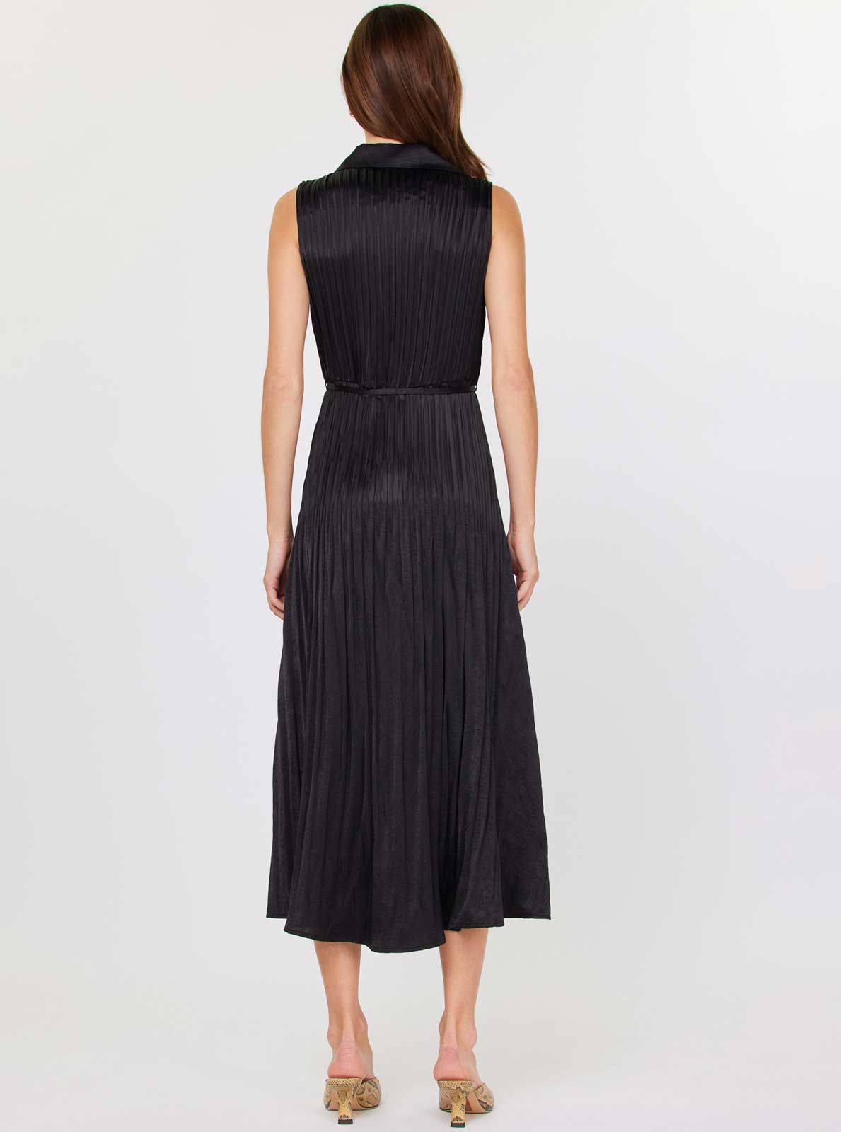 Sleeveless Button Down Pleated Shirts Dress