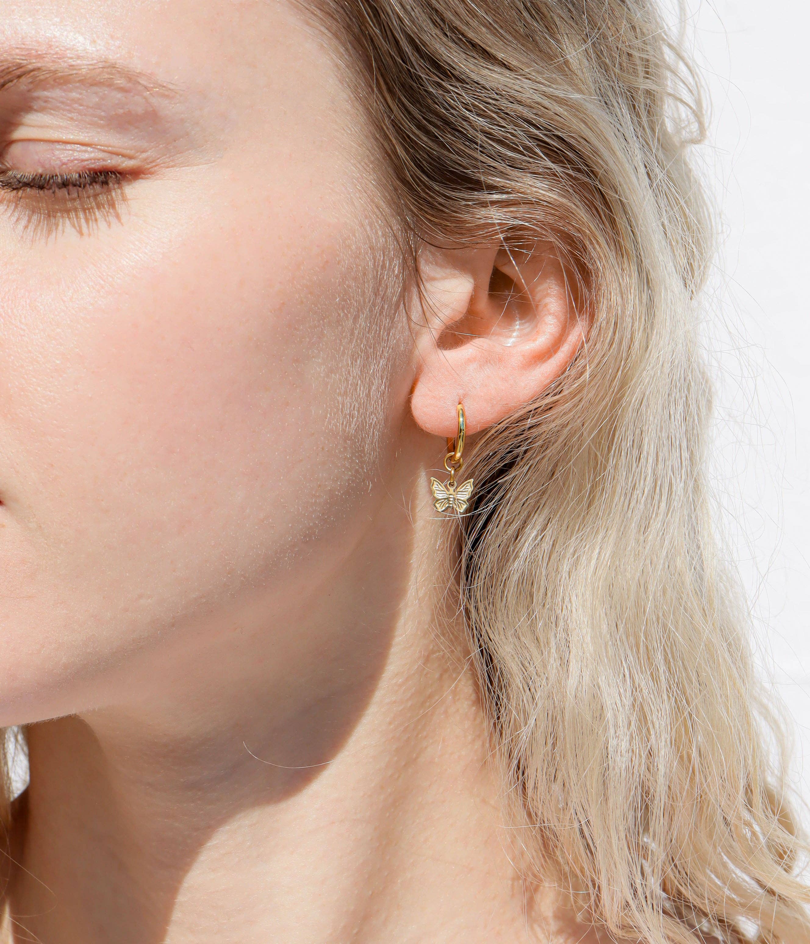 18K Gold Butterfly Huggie Earrings
