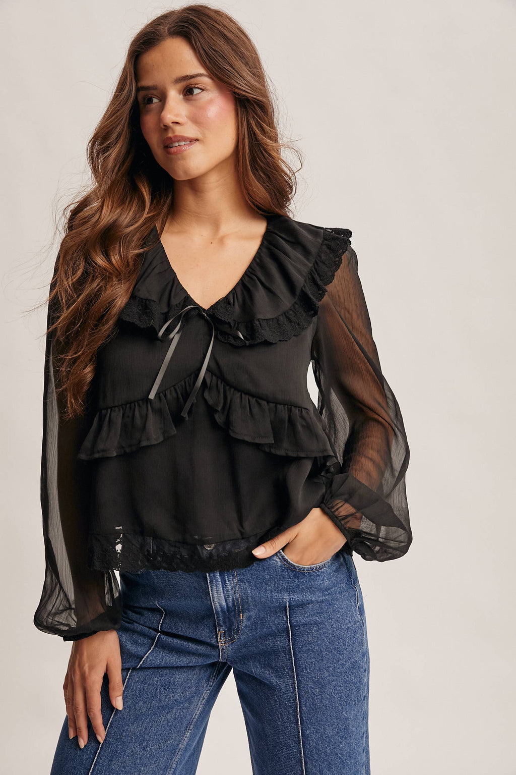 Lace Collar Ruffle Blouse