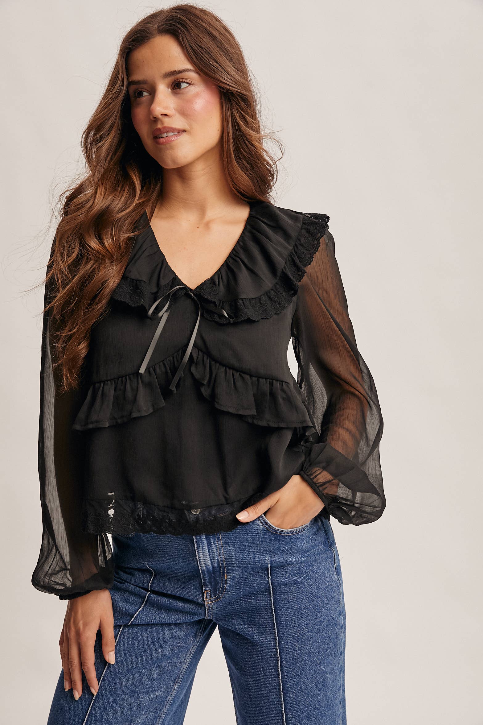 Lace Collar Ruffle Blouse