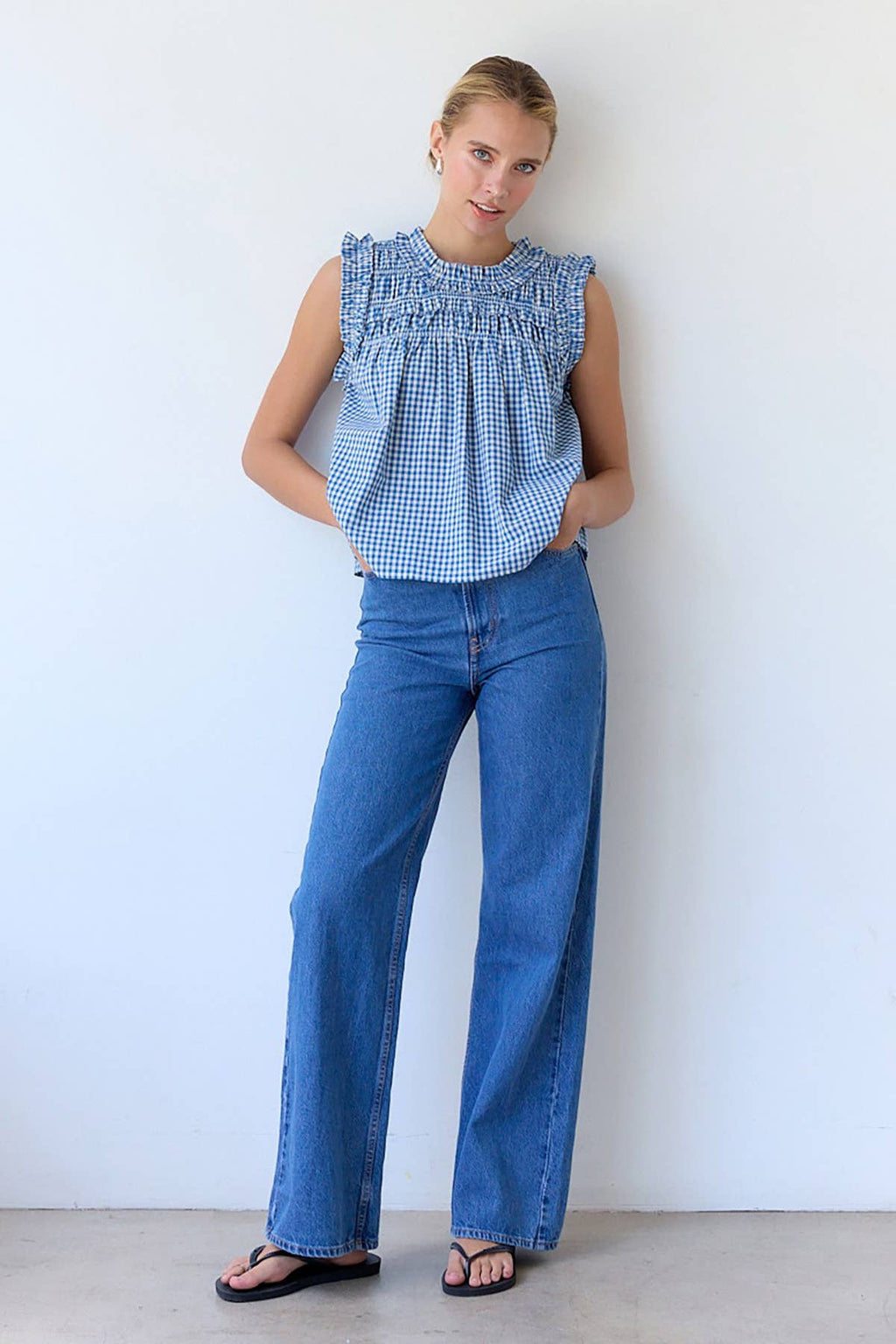 GINGHAM RUFFLE BLOUSE