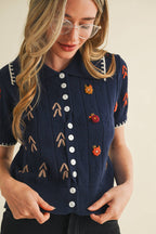 Hand Embroidered Button Down Sweater
