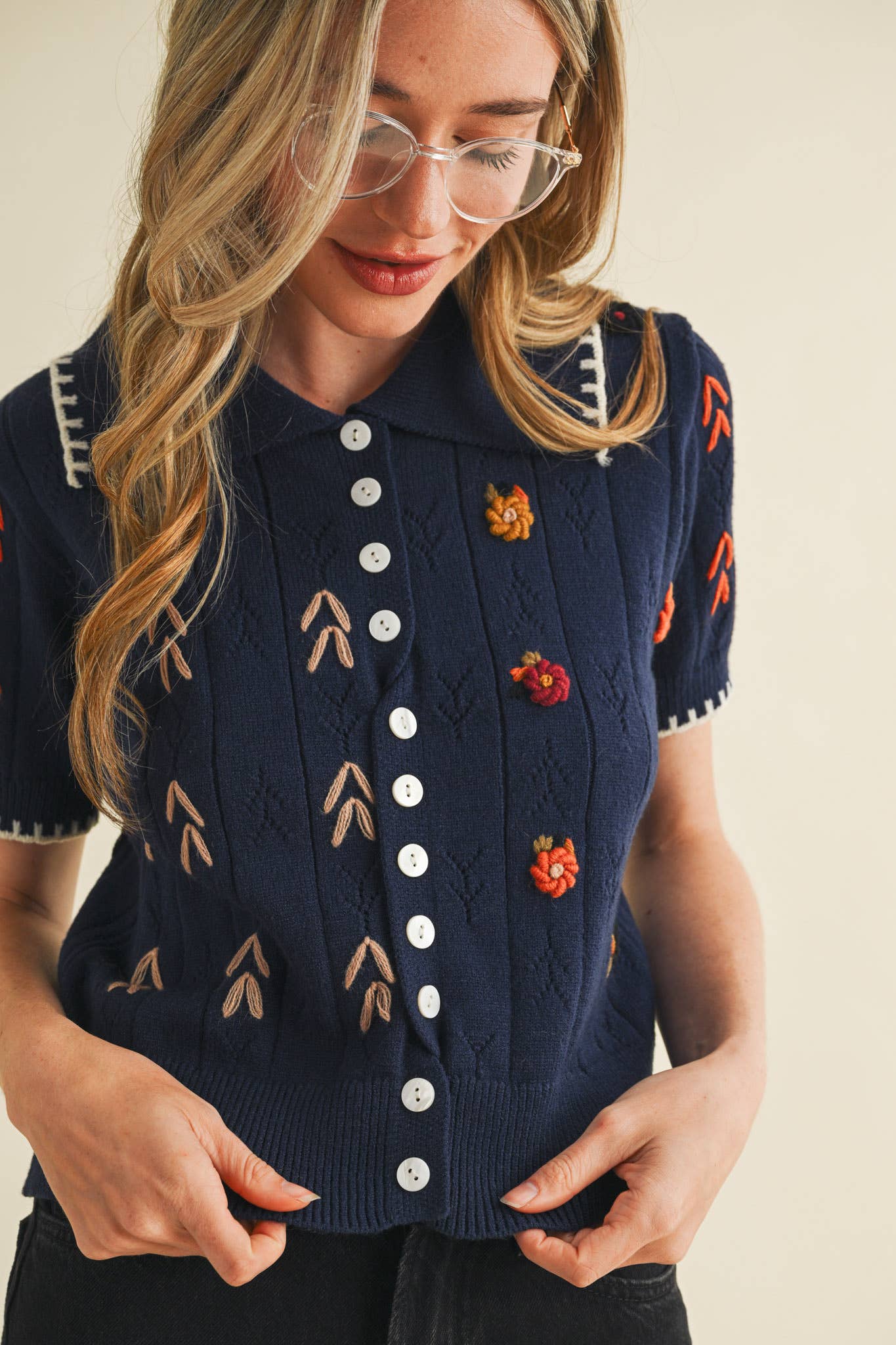 Hand Embroidered Button Down Sweater