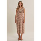AUTUMN HARVEST RUFFLED PLAID BODY SKIMMING SLIT MIDI DRESS