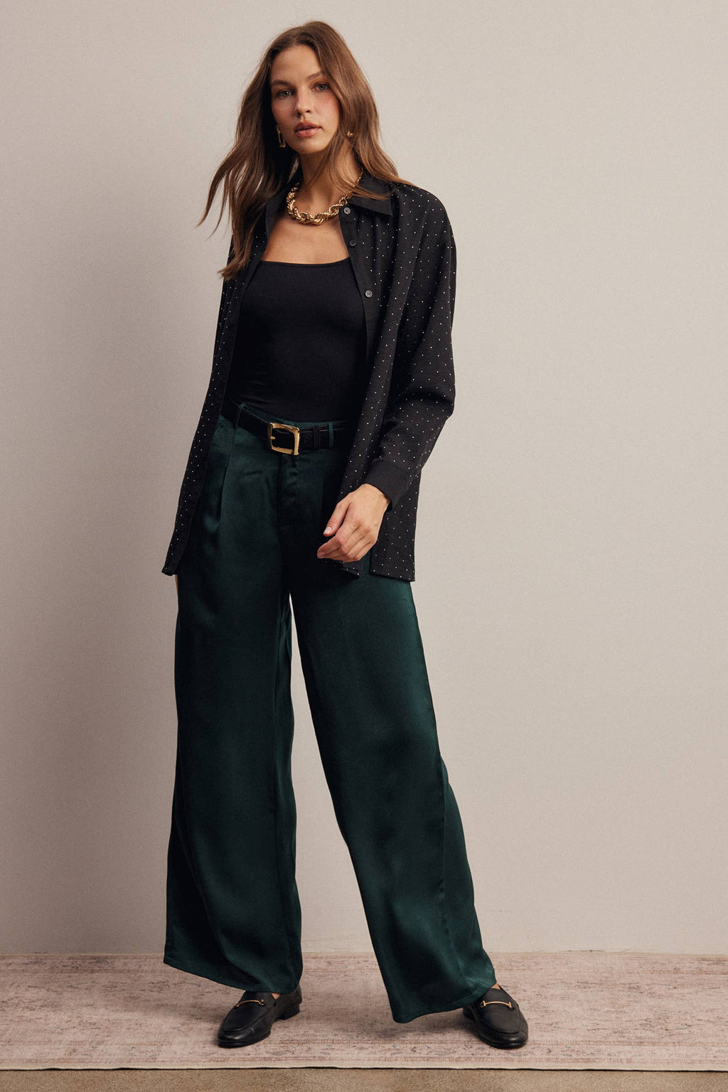 Satin Wide Leg Pleated Pants