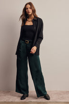 Satin Wide Leg Pleated Pants