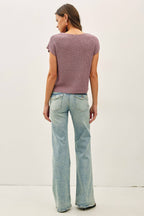 PATCH POCKET DOLMAN CAP SLEEVE BOXY KNIT