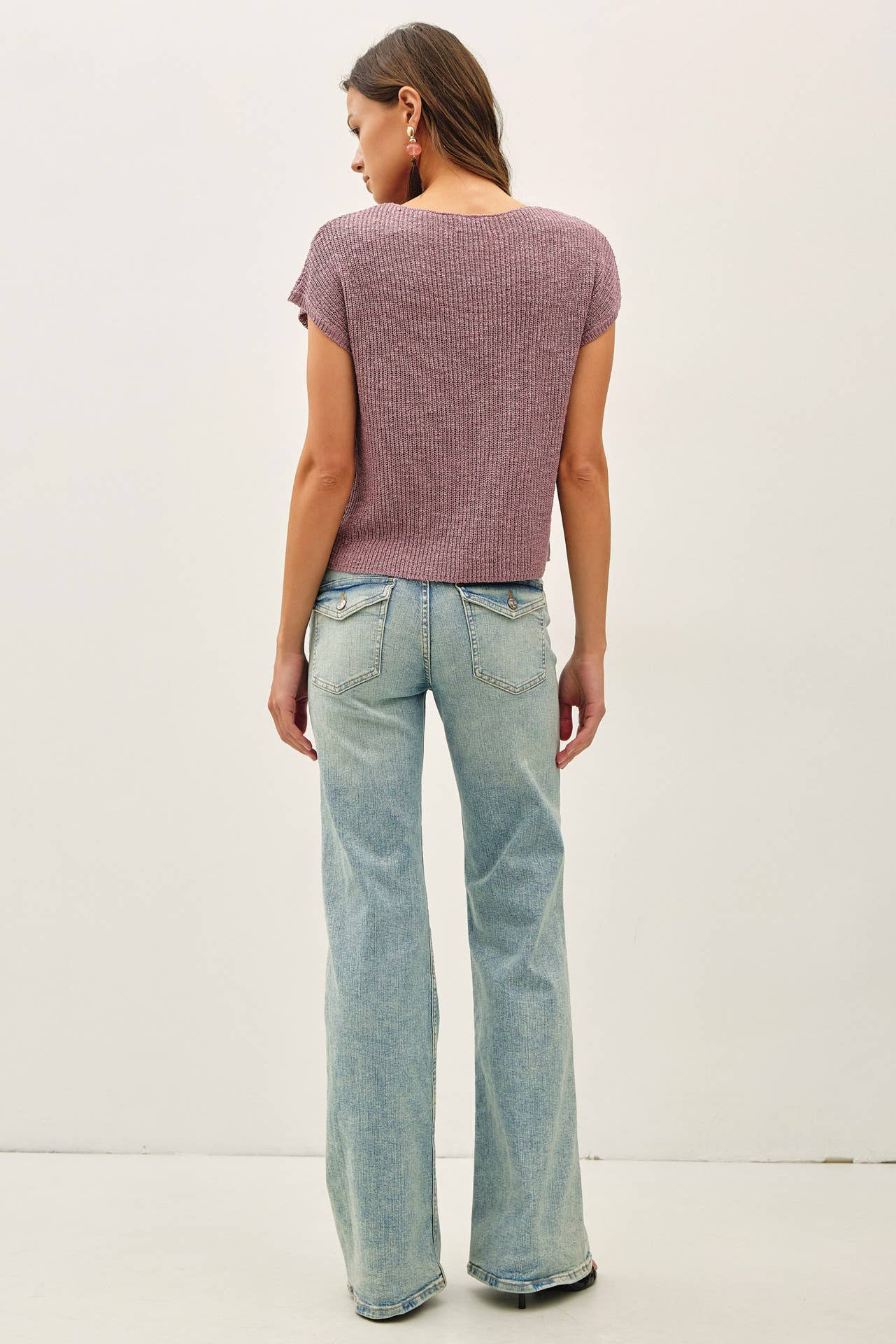 PATCH POCKET DOLMAN CAP SLEEVE BOXY KNIT