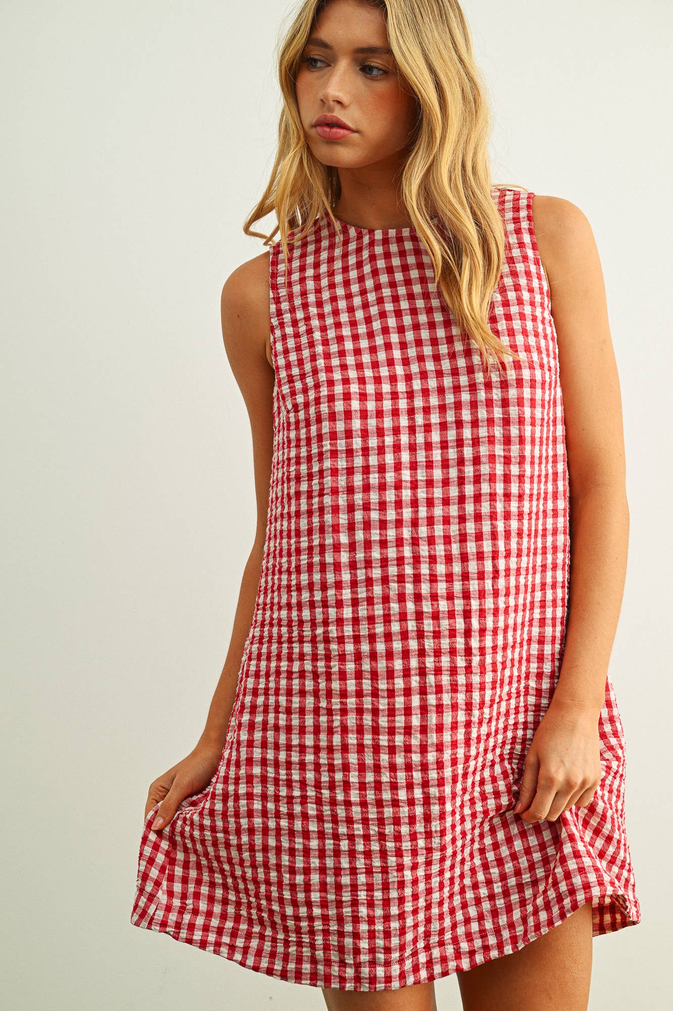 GINGHAM PATTERN OPEN BACK DETAIL DRESS