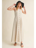 Pleated Detail Button Front Linen Dress