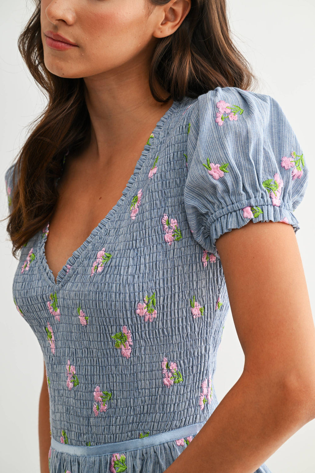 Smocked Floral Midi Dress