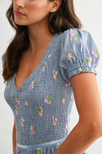 Smocked Floral Midi Dress