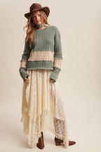 Colorblock Cable Knit Sweater